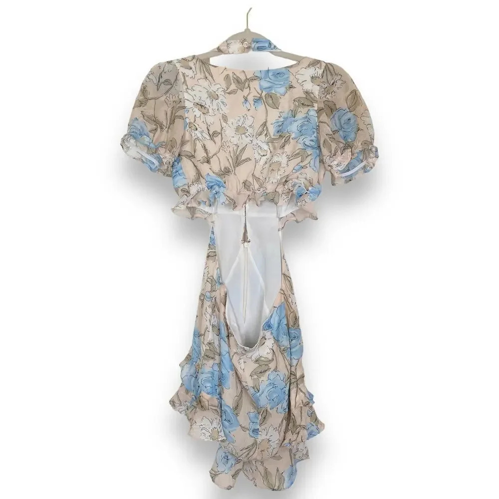 FOR LOVE AND LEMONS Cadence Romper Cream Blue Floral Feminine Dainty Size XS - Picture 5 of 16